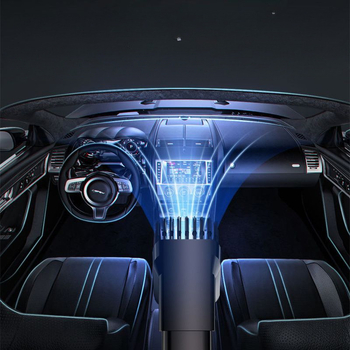 Juhtmevaba käeshoitav tolmuimeja auto ja kodu – 50W, imemine 15,1–20 kPa, sisseehitatud aku 1001–1600 mAh, kuni 3 tundi tööd, müra <36 dB, LED valgustus; komplektis tsüklonotsik, nurkharja, kahe‑ühes puhastus/imeotsik