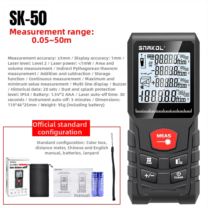 Sniko distanțier laser 120 m, instrument portabil digital infraroșu pentru măsurători în interior