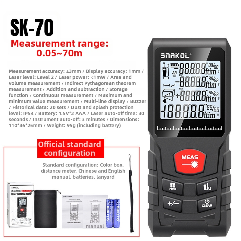 Sniko distanțier laser 120 m, instrument portabil digital infraroșu pentru măsurători în interior