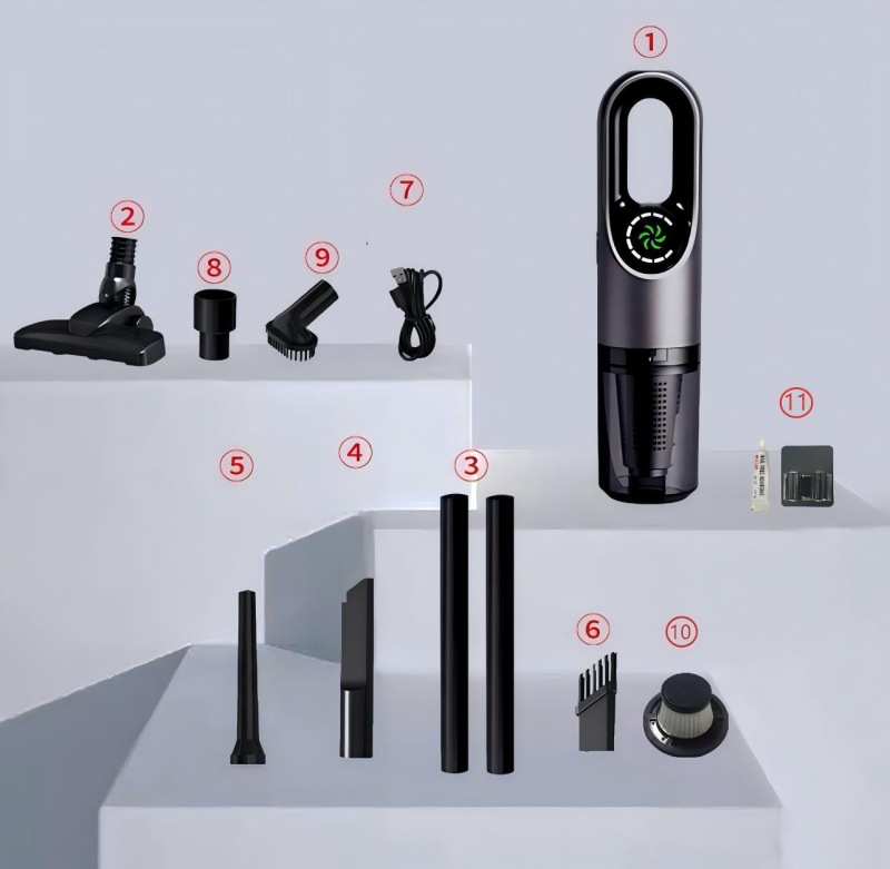 BASDEO aspirator fără fir, manual/vertical, pentru mașină și casă — 16000Pa aspirație, 11.1V, 100W, Reîncărcabil