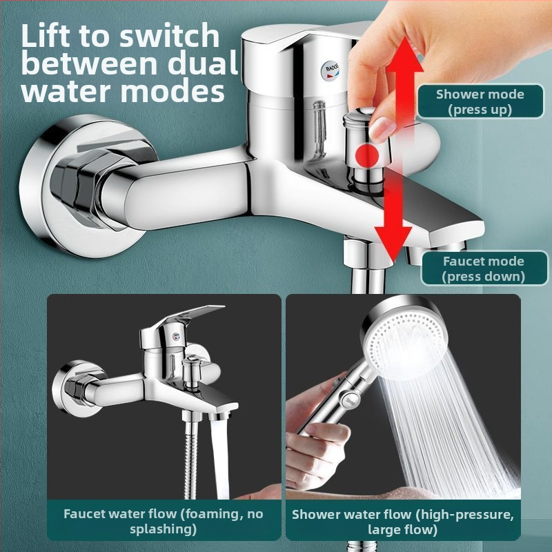 Robinet amestec triplu cald–rece din cupru, pentru cadă și duș, montare pe perete, LT-YS-04, valve cu disc ceramic