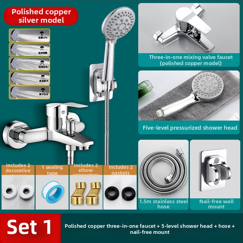 Robinet amestec triplu cald–rece din cupru, pentru cadă și duș, montare pe perete, LT-YS-04, valve cu disc ceramic