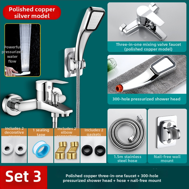 Robinet amestec triplu cald–rece din cupru, pentru cadă și duș, montare pe perete, LT-YS-04, valve cu disc ceramic