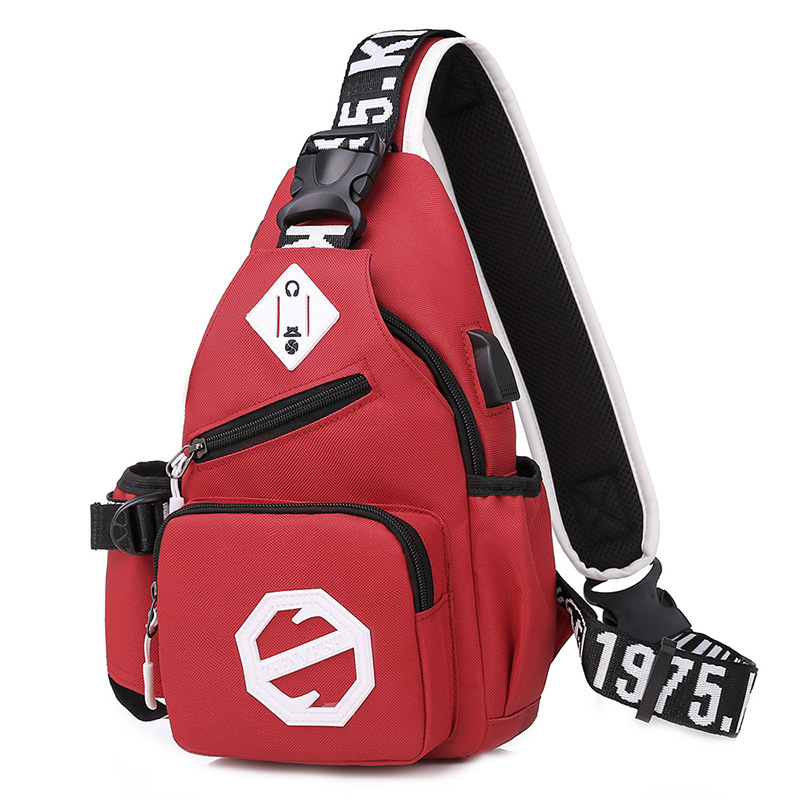 Geantă de piept cu stil street, nylon, vară 2025, deschidere cu fermoar, geantă exterioară tridimensională