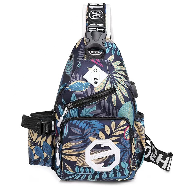 Geantă de piept cu stil street, nylon, vară 2025, deschidere cu fermoar, geantă exterioară tridimensională