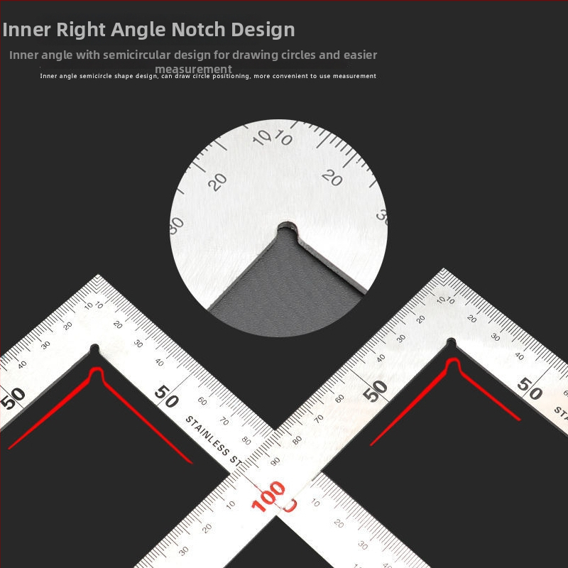 Nerūsējošā tērauda taisnstūra leņķa lineālis, L‑formas plāksne ar paaugstinātu biezumu, 90° precizitāte