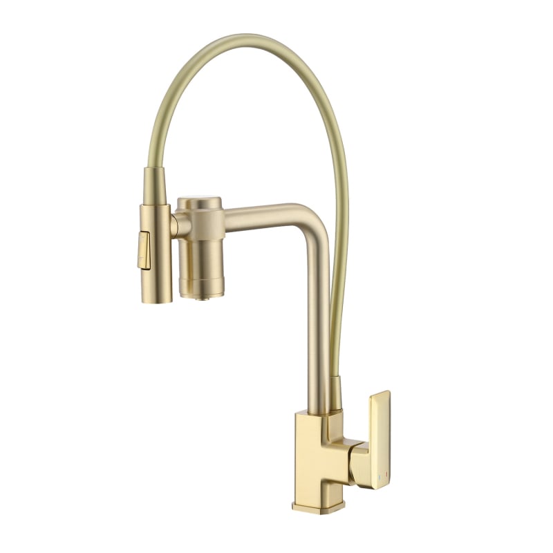 Кухненски смесител с издърпващ се изход и пречистване на вода — медно тяло, горещо и студено извличане + пречистване, номинално налягане 1.2 MPa, 0-90°C, керамичен диск клапан