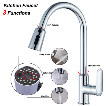 Robinet de bucătărie din cupru, cu apă caldă și rece, jet telescopic rotativ, ieșire dublă, intrări/ieșiri 2× G1/2