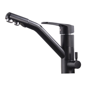 Кухненски смесител KS500 от мед с три функции за гореща и студена вода, керамичен патрон, вход/изход 1/2 инча, електрополиран финиш