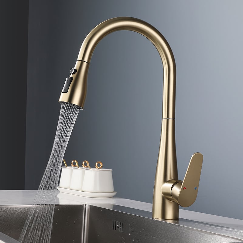 Кухненски смесител с издърпващ се душ, неръждаема стомана, вход/изход M10, керамичен диск на клапана, CUPC сертификат