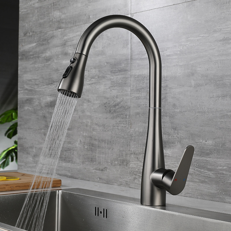 Кухненски смесител с издърпващ се душ, неръждаема стомана, вход/изход M10, керамичен диск на клапана, CUPC сертификат