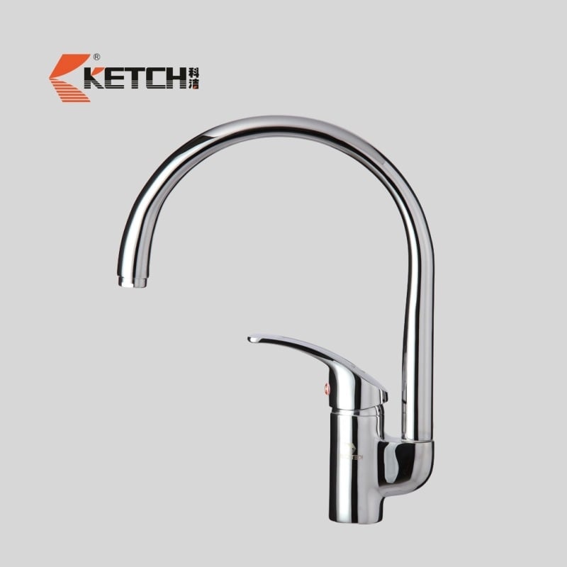 Кухненски смесител за мивка с единичен лост, меден корпус, термостатичен контрол, резбово монтиране, работна температура 0–65°C