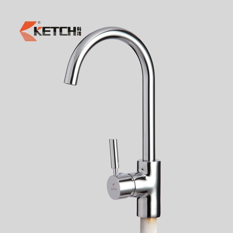 Кухненски смесител за мивка с единичен лост, меден корпус, термостатичен контрол, резбово монтиране, работна температура 0–65°C