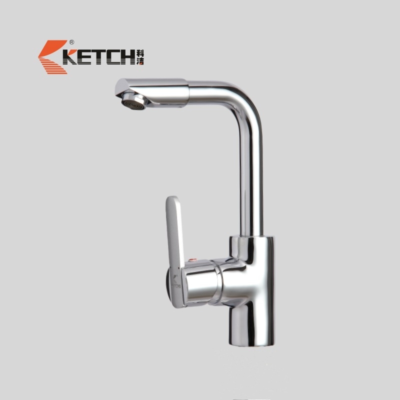 Кухненски смесител за мивка с единичен лост, меден корпус, термостатичен контрол, резбово монтиране, работна температура 0–65°C