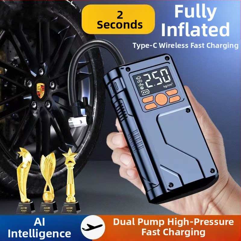 Ασύρματη φορητή αντλία αέρα αυτοκινήτου με ψηφιακή οθόνη και μανόμετρο πίεσης ελαστικών, 12V, 120W, επαναφορτιζόμενη