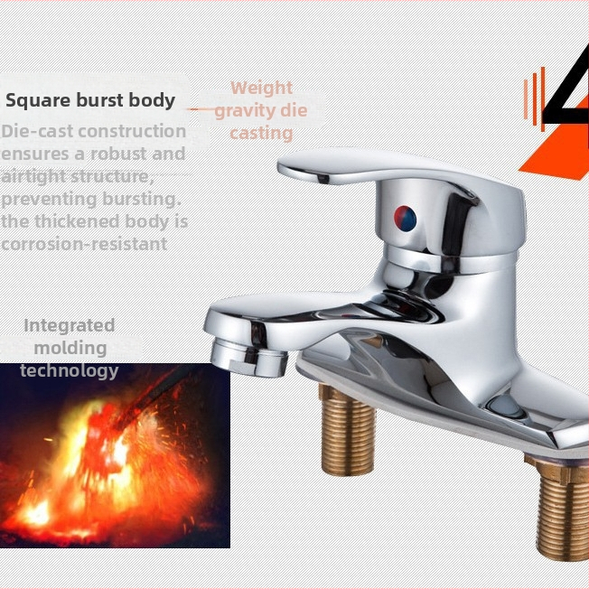 Смесител за баня за мивка под плот, гореща и студена вода, с двойни отвори, месингова сплав, модел kz1001