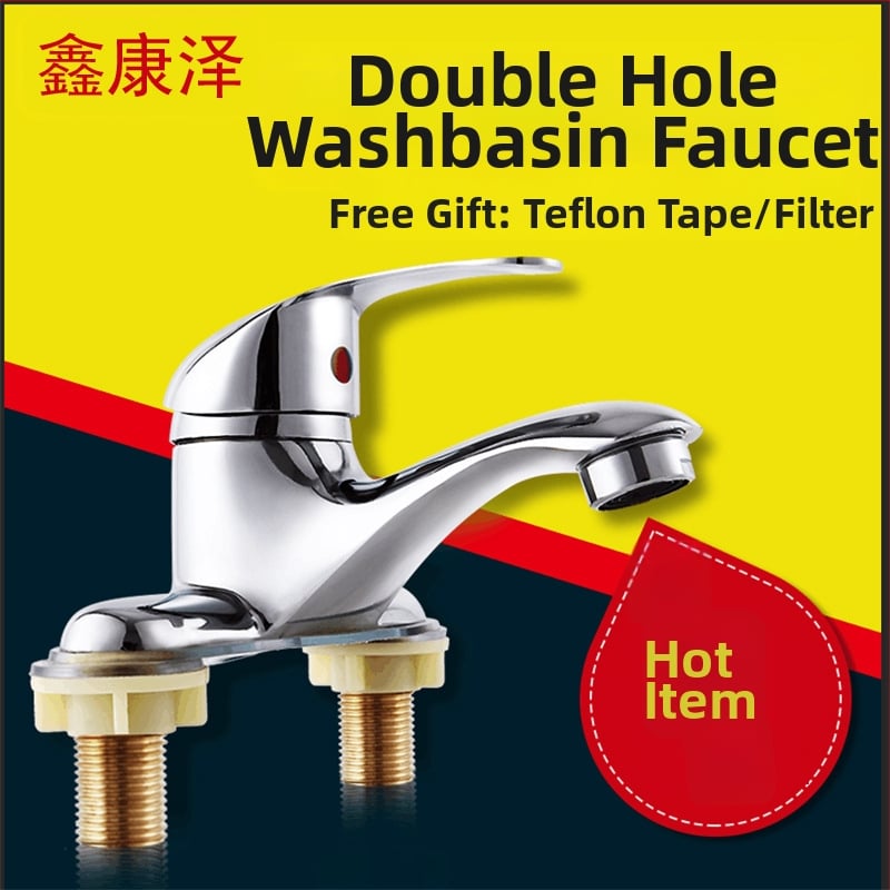 Смесител за баня за мивка под плот, гореща и студена вода, с двойни отвори, месингова сплав, модел kz1001