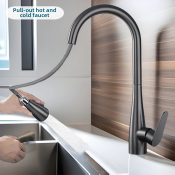 Vario virtuvės ištraukiamas čiaupas su keraminiu vožtuvu, karštas/šaltas vanduo, 0–90°C, įprastas slėgis, 4 įėjimai/išėjimai