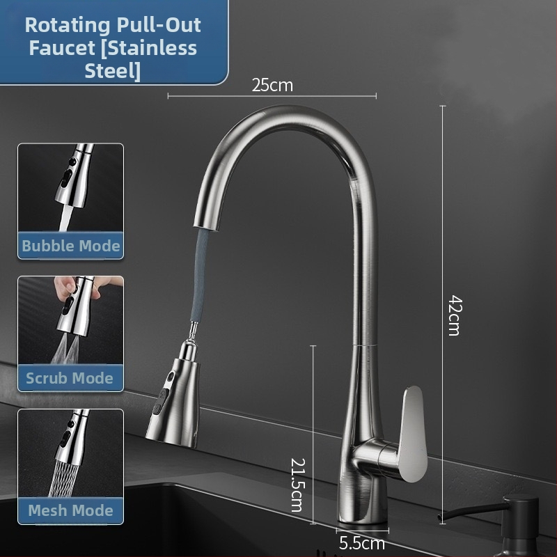 Vario virtuvės ištraukiamas čiaupas su keraminiu vožtuvu, karštas/šaltas vanduo, 0–90°C, įprastas slėgis, 4 įėjimai/išėjimai