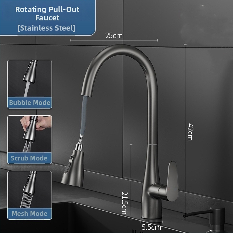 Vario virtuvės ištraukiamas čiaupas su keraminiu vožtuvu, karštas/šaltas vanduo, 0–90°C, įprastas slėgis, 4 įėjimai/išėjimai