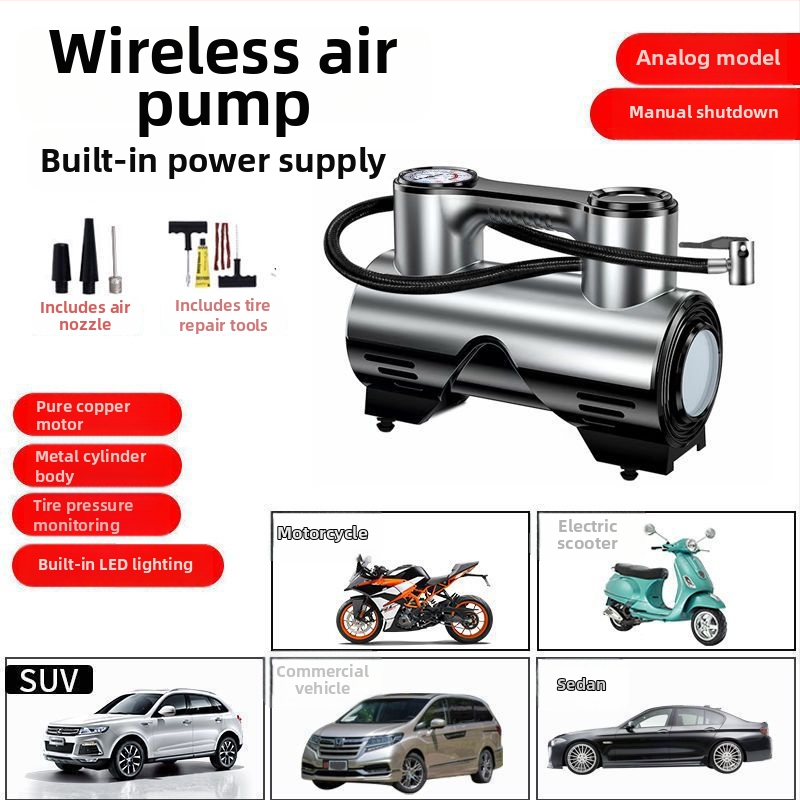 Bezdrôtová automobilová pumpa na nafúkanie kolies, viacfunkčná vysokovýkonná prenosná pumpa s digitálnym displejom, 120 W, konfigurácia s dvoma alebo viacerými valcami, varovné svetlo, trvanie prevádzky 1–5 minút