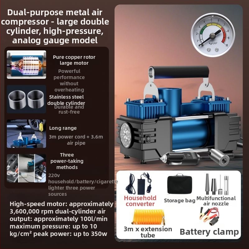 Automobilska pumpa za zrak s dvostrukim cilindrom, 12V, 220W, 5 m kabel, digitalni LCD zaslon