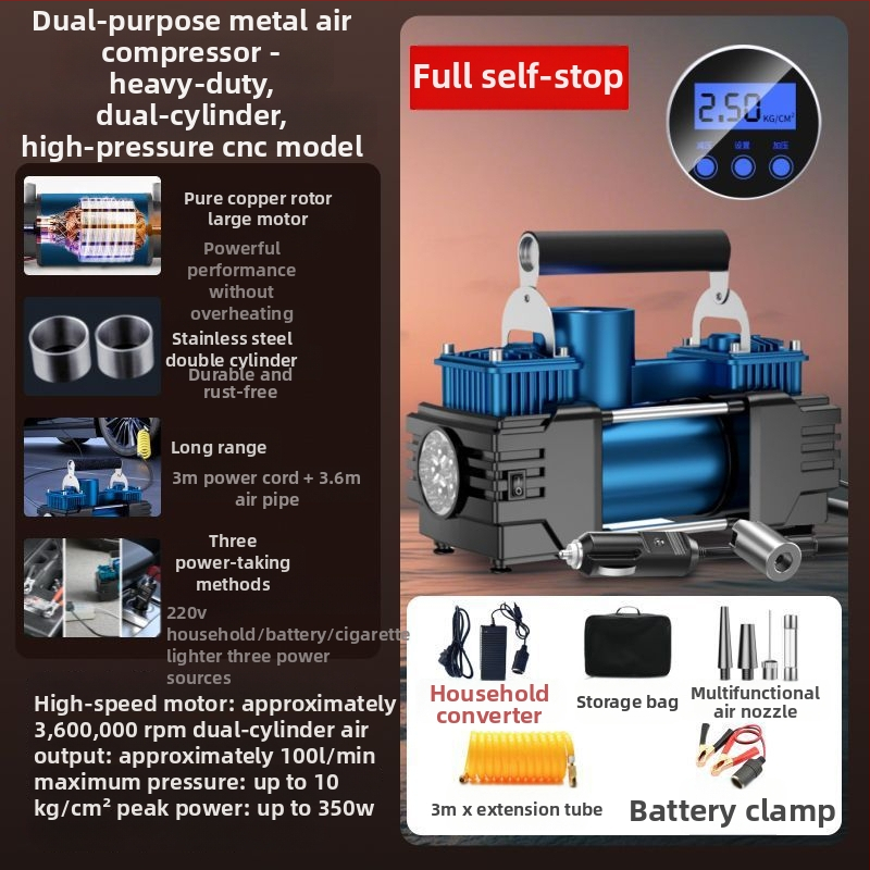 Automobilska pumpa za zrak s dvostrukim cilindrom, 12V, 220W, 5 m kabel, digitalni LCD zaslon