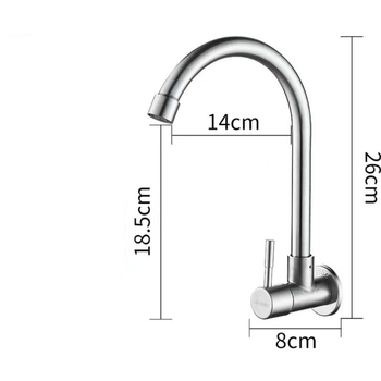 Кухненски кран от неръждаема стомана 304, за студена вода, вертикална инсталация, модел 304-01, керамичен дисков клапан, номинално налягане 1.6 MPa, работна температура 60°C