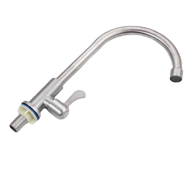 Кухненски кран от неръждаема стомана 304, за студена вода, вертикална инсталация, модел 304-01, керамичен дисков клапан, номинално налягане 1.6 MPa, работна температура 60°C