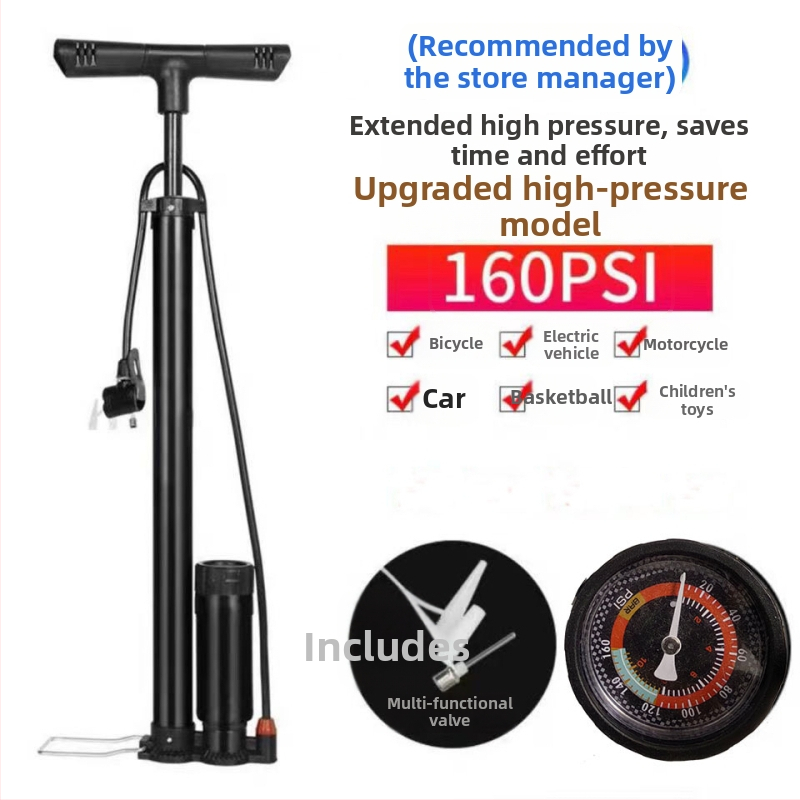 Qianli kõrge rõhuga käsipump jalgrattale – raua kere, maksimaalne rõhk 12 MPa, kaasas kolmekandiline õhuotsik