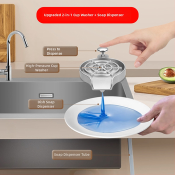 Δύο σε ένα: περιστρεφόμενος διανομέας σαπουνιού υψηλής πίεσης και αυτόματη βρύση ψεκασμού για οικιακό νεροχύτη, από πλαστικό κατάλληλο για τρόφιμα