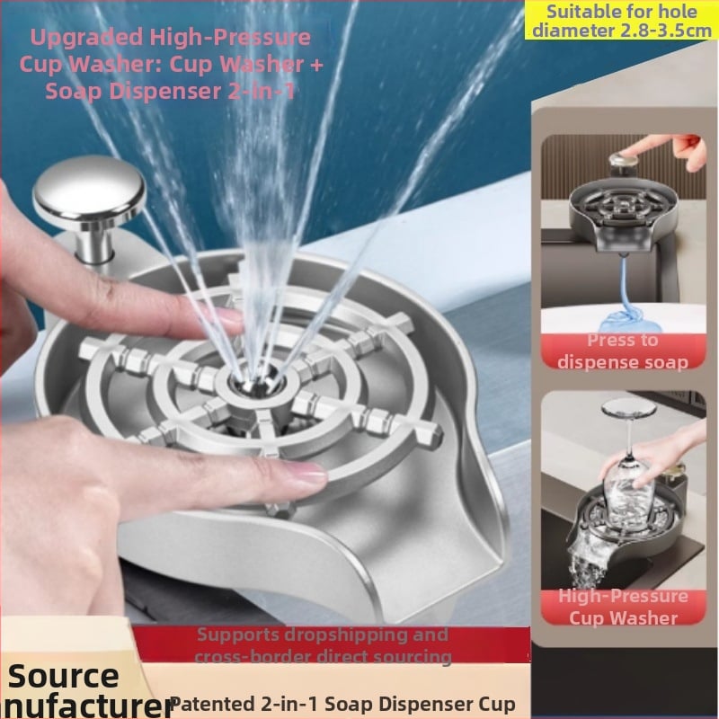 Δύο σε ένα: περιστρεφόμενος διανομέας σαπουνιού υψηλής πίεσης και αυτόματη βρύση ψεκασμού για οικιακό νεροχύτη, από πλαστικό κατάλληλο για τρόφιμα