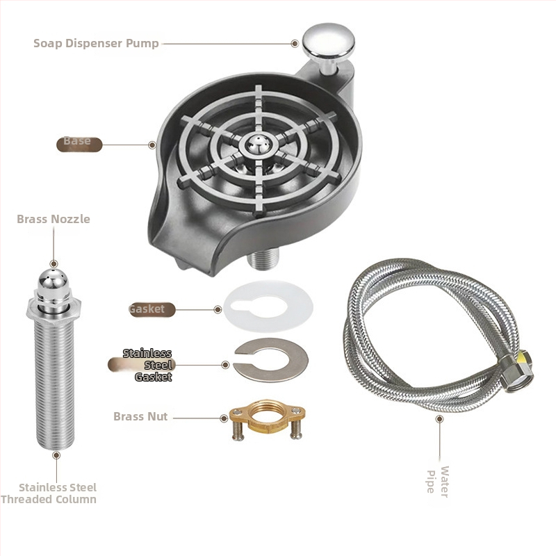Δύο σε ένα: περιστρεφόμενος διανομέας σαπουνιού υψηλής πίεσης και αυτόματη βρύση ψεκασμού για οικιακό νεροχύτη, από πλαστικό κατάλληλο για τρόφιμα