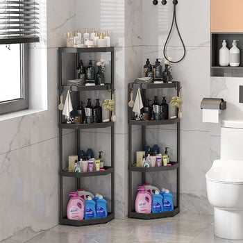 Баня подова поставка за съхранение, ъглов дизайн без пробиване, 1 полица, модерен минималистичен стил