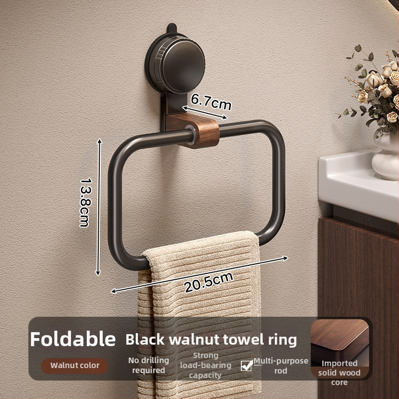 Inel de prosoape montat pe perete, fără găuri, cu ventuze, finisaj nuc în stil vintage, din aliaj de aluminiu, Qian