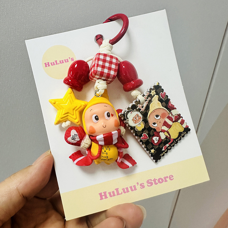 Breloc pentru geantă, șnur împletit din plastic/rezin, design original, modele: ursuleț, purceluș, animale mici, Primăvara 2025