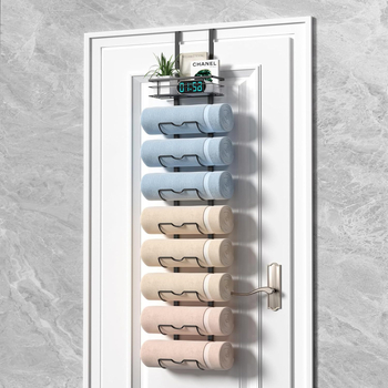 Стенно монтиран банен шкаф за кърпи и душ гелове, без пробиване, повече от 8 нива, монтаж с куки, въглеродна стомана