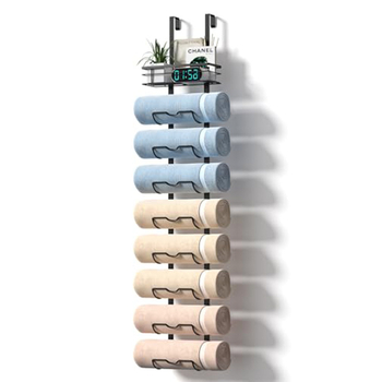 Стенно монтиран банен шкаф за кърпи и душ гелове, без пробиване, повече от 8 нива, монтаж с куки, въглеродна стомана