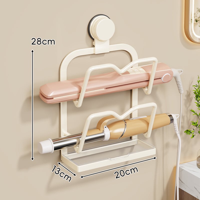Стенно монтиран рафт за съхранение на инструменти за коса с вакуумна чашка – 3-етажна метална конструкция за маши за коса и сешоари, многофункционален