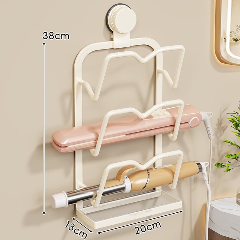 Стенно монтиран рафт за съхранение на инструменти за коса с вакуумна чашка – 3-етажна метална конструкция за маши за коса и сешоари, многофункционален