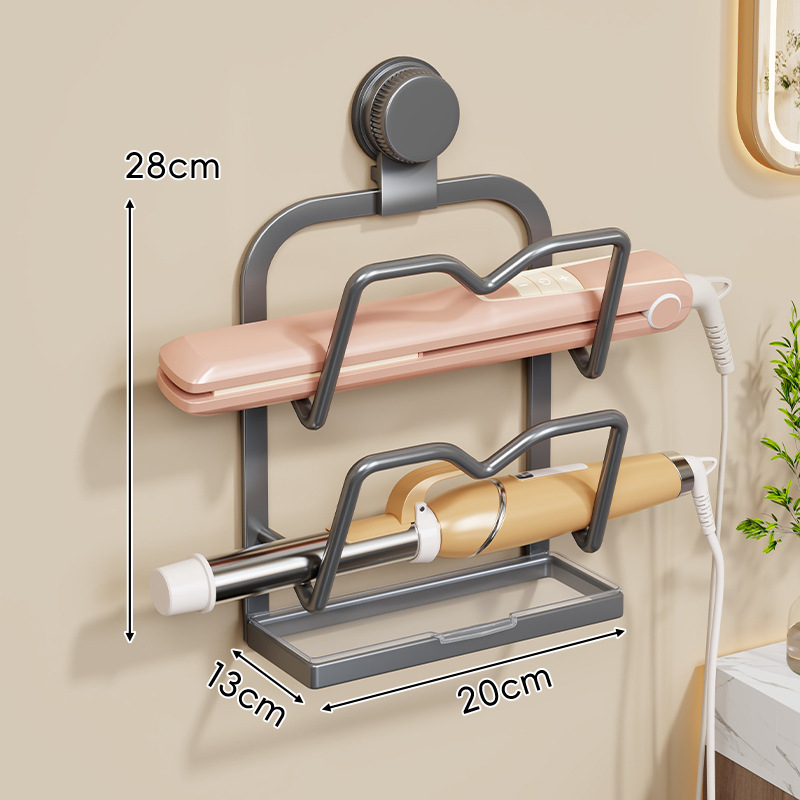 Стенно монтиран рафт за съхранение на инструменти за коса с вакуумна чашка – 3-етажна метална конструкция за маши за коса и сешоари, многофункционален
