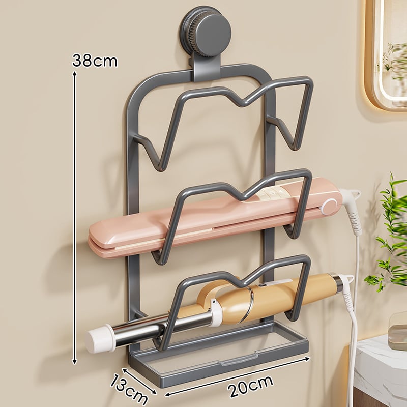 Стенно монтиран рафт за съхранение на инструменти за коса с вакуумна чашка – 3-етажна метална конструкция за маши за коса и сешоари, многофункционален