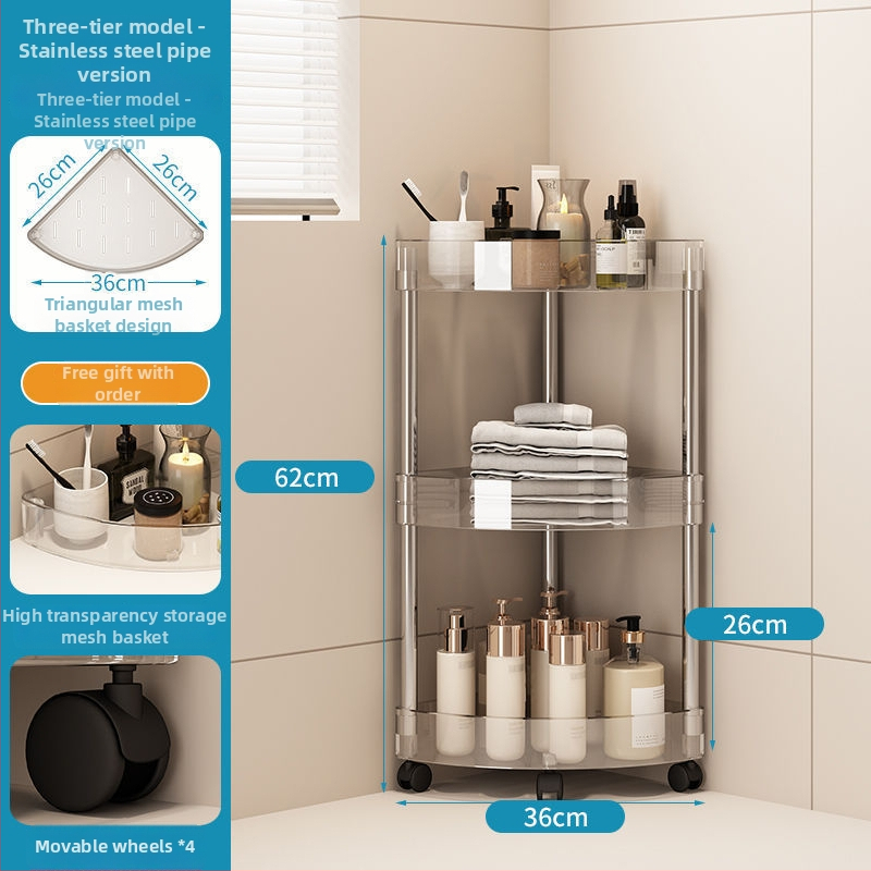 Plastová rohová polička s 2 úrovňami, podlažná stojaca, do kuchyne a kúpeľne — povrchová úprava: postriekaný plast, CE certifikát, nosnosť 2–5 kg