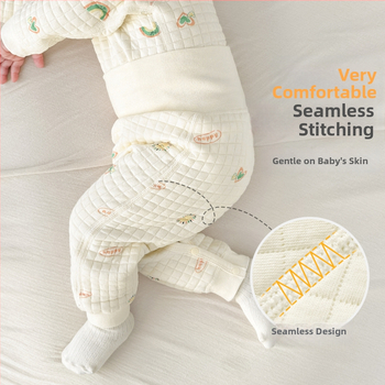 Unisex zīdaiņu ziemas bikses, augsta josta vēdera aizsardzībai, 100% kokvilnas oderējums, siltas 1–3 gadus veciem