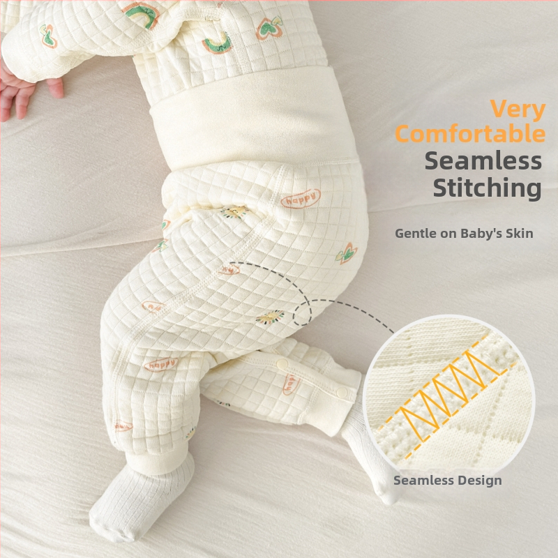 Unisex zīdaiņu ziemas bikses, augsta josta vēdera aizsardzībai, 100% kokvilnas oderējums, siltas 1–3 gadus veciem