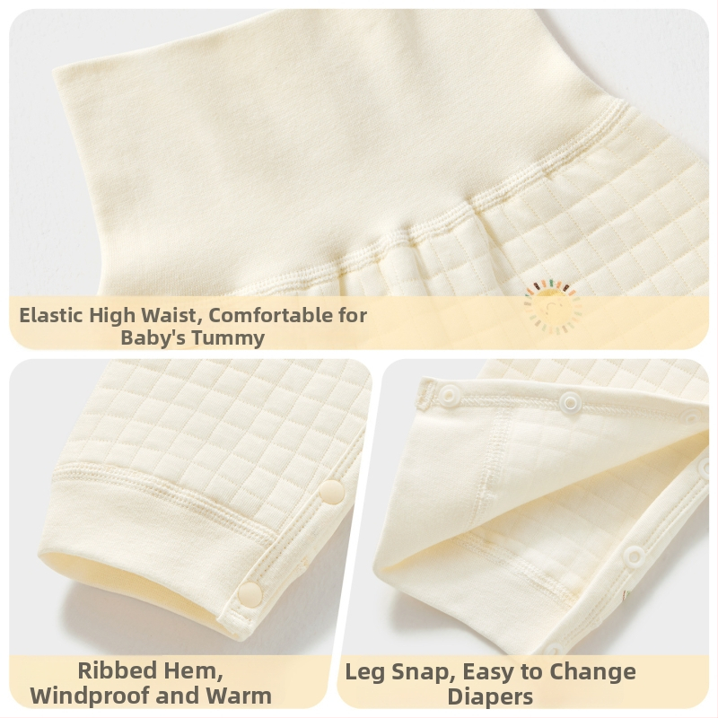 Unisex zīdaiņu ziemas bikses, augsta josta vēdera aizsardzībai, 100% kokvilnas oderējums, siltas 1–3 gadus veciem