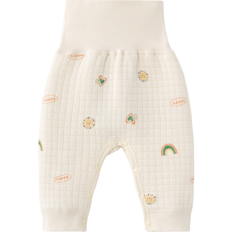 Unisex zīdaiņu ziemas bikses, augsta josta vēdera aizsardzībai, 100% kokvilnas oderējums, siltas 1–3 gadus veciem