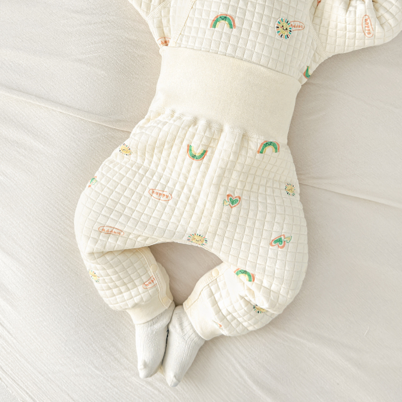 Unisex zīdaiņu ziemas bikses, augsta josta vēdera aizsardzībai, 100% kokvilnas oderējums, siltas 1–3 gadus veciem