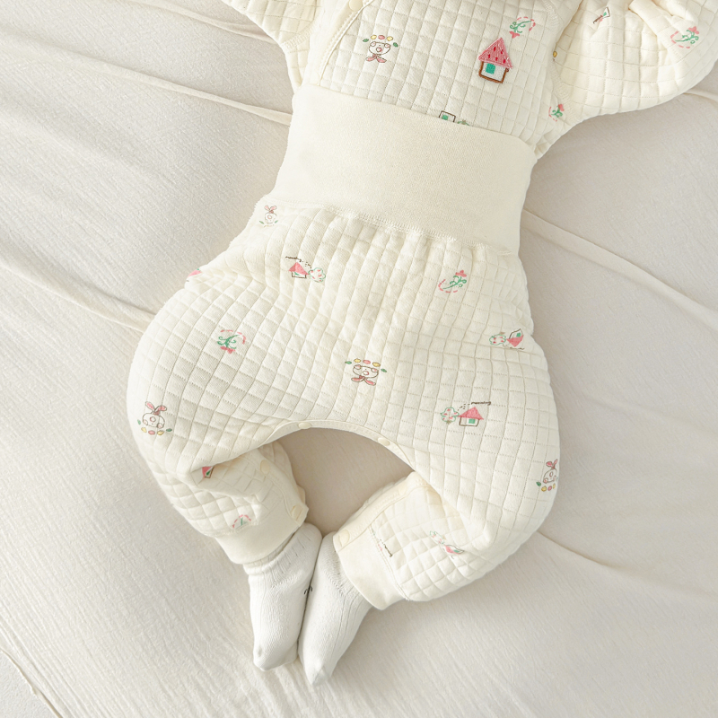 Unisex zīdaiņu ziemas bikses, augsta josta vēdera aizsardzībai, 100% kokvilnas oderējums, siltas 1–3 gadus veciem