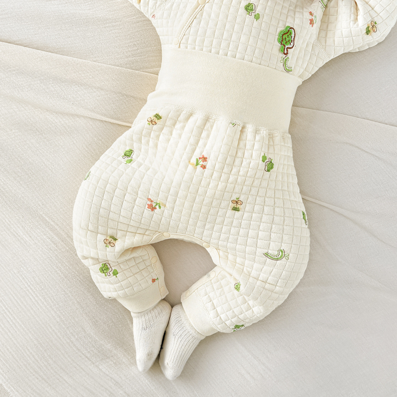 Unisex zīdaiņu ziemas bikses, augsta josta vēdera aizsardzībai, 100% kokvilnas oderējums, siltas 1–3 gadus veciem